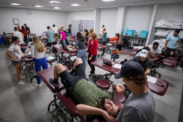 A wide-angle shot of a Physical Therapy room where students get hands on training in assisting patients.