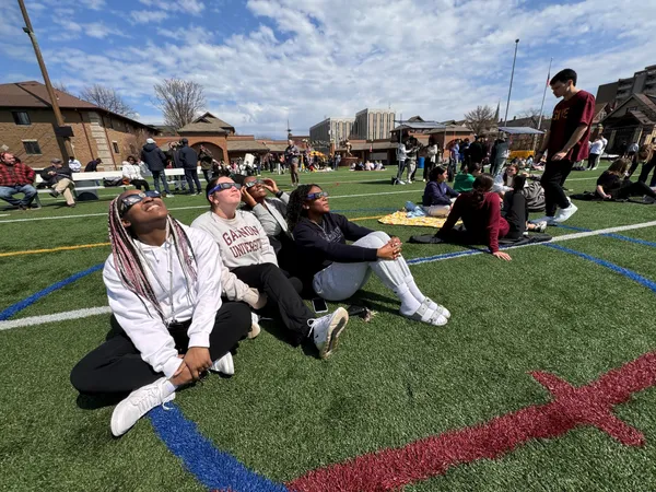 Students gathered at locations across campus, including McConnell Family Stadium and Friendship Green.