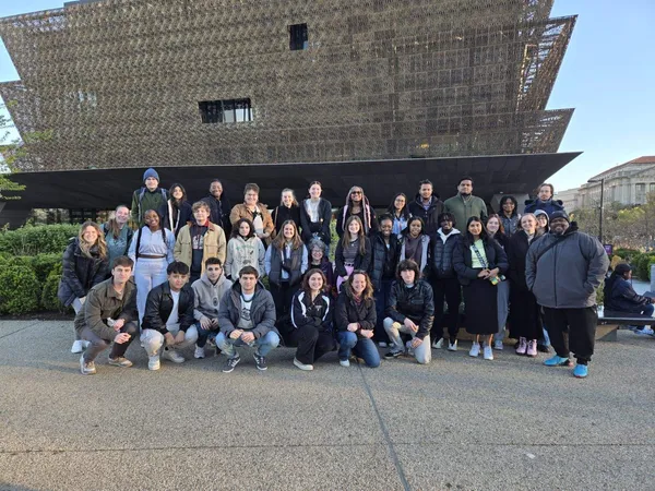A group photo of students on the Washington, D.C. trip