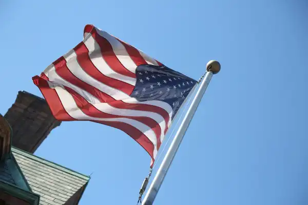 American Flag in front of Old Main.