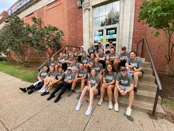Students in front of Erie Public Schools on GIVE Day
