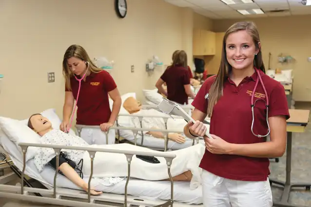 Nursing students in the patient simulation center.