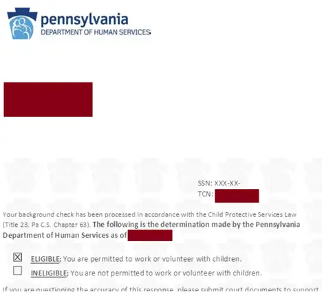 Screenshot of Fingerprint Clearance Through DHS
