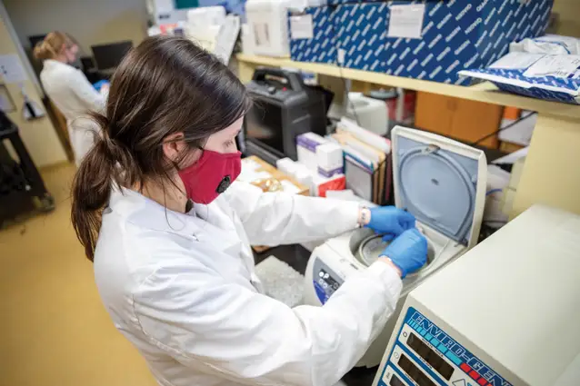 Students working at a COVID testing lab