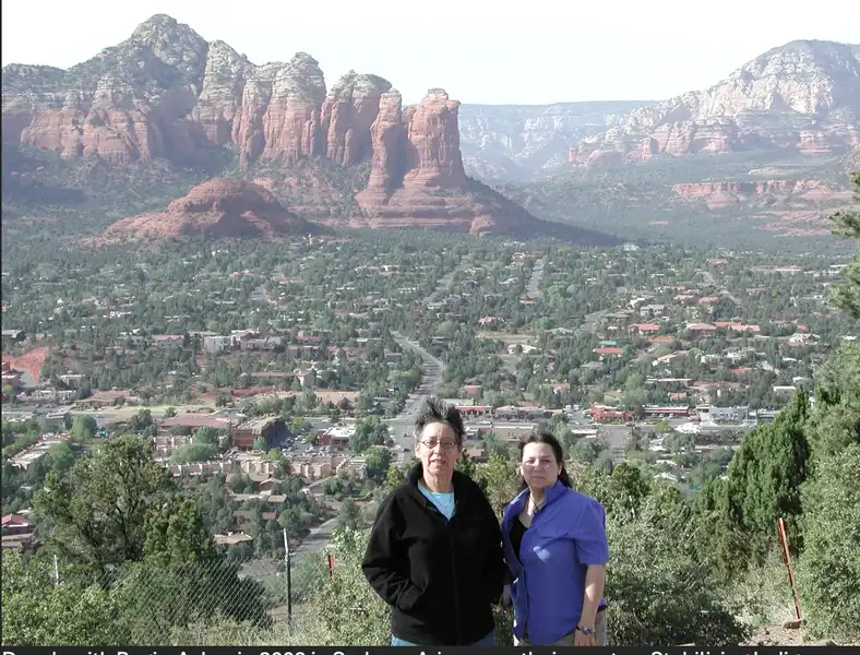 Dowdy with Bogia-Askey in 2008 in Sedona, Arizona on their way to a Stabilizing Indigenous Languages Symposium conference at Northern Arizona University.