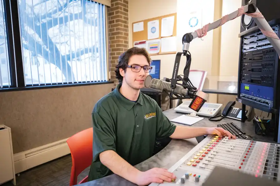 Student broadcasting in the WERG radio station.