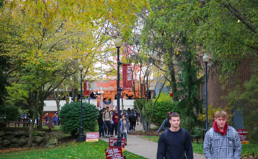 Students walking along AJ's Way.
